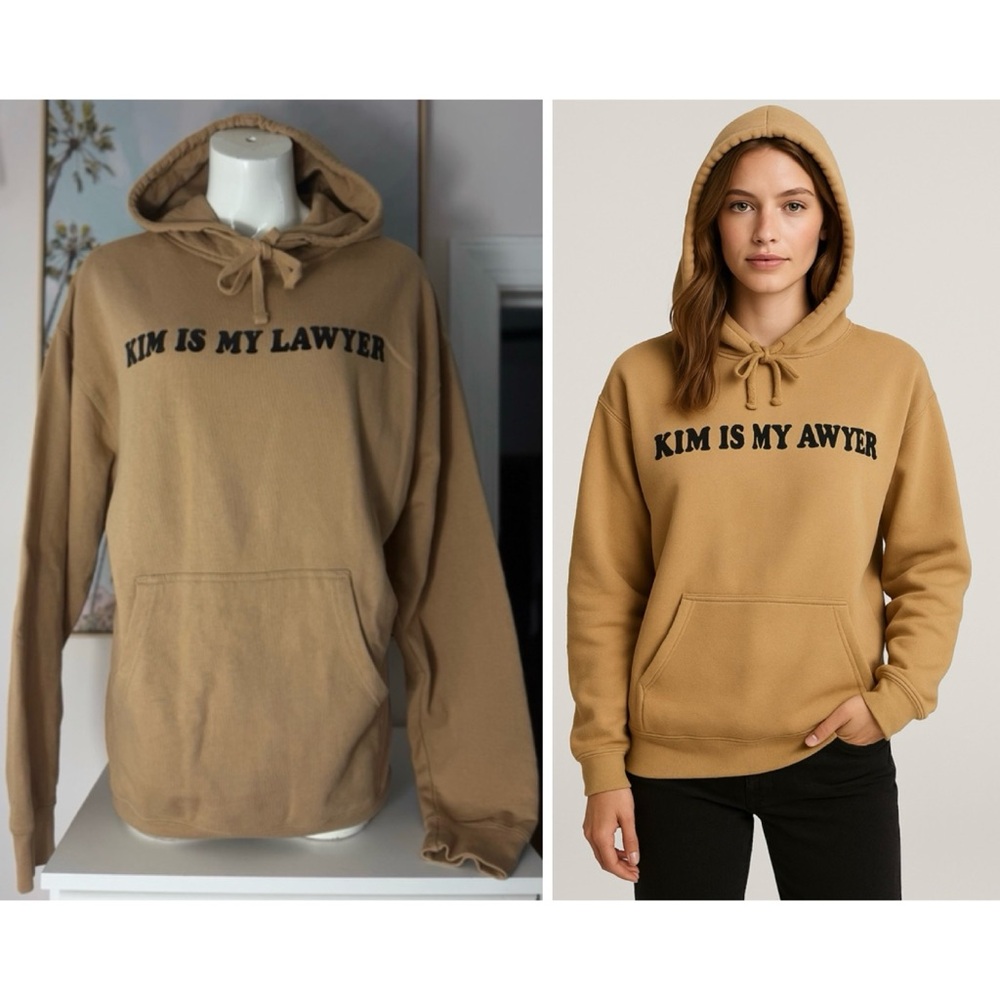 Kim Is My Lawyer Tan Pullover Hoodie Fleece Sweatshirt Graphic Top Size L